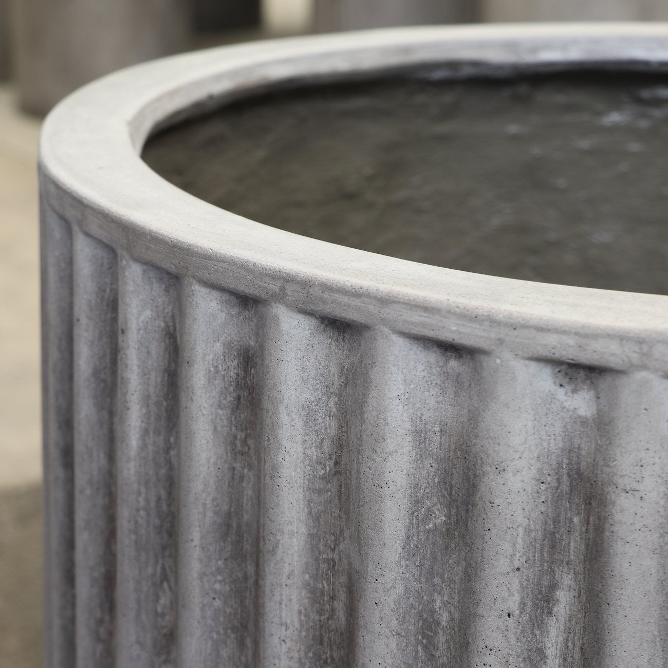Piako Ribbed Cylinder Outdoor Planter - Weathered Cement (3 Sizes)