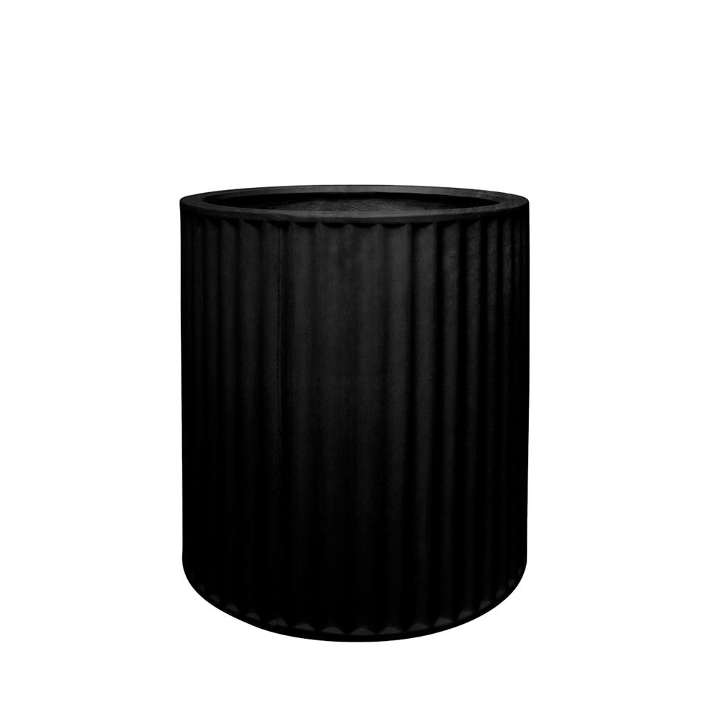 Piako Ribbed Cylinder Outdoor Planter - Black (3 Sizes)