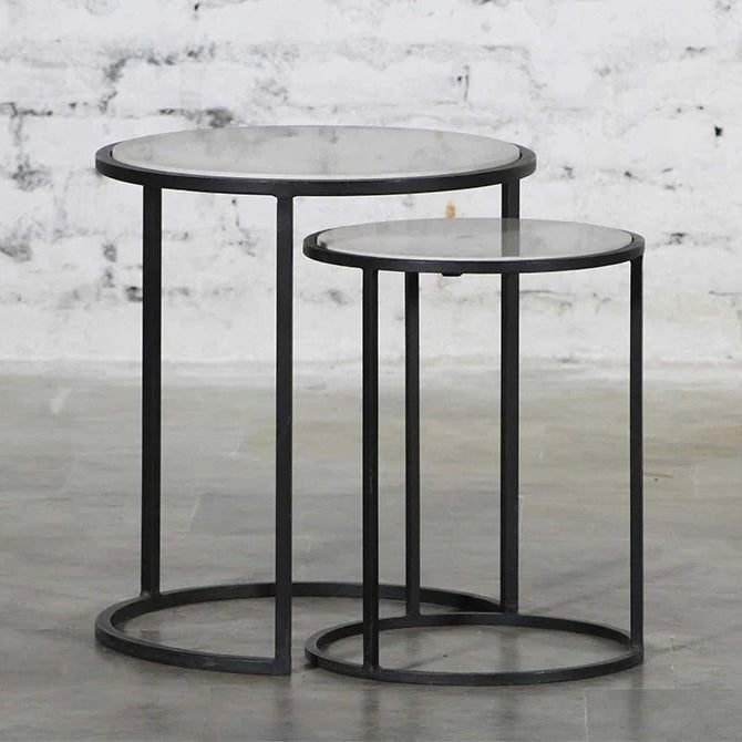 Ellis Nest of Side Tables - Black Base & White Marble