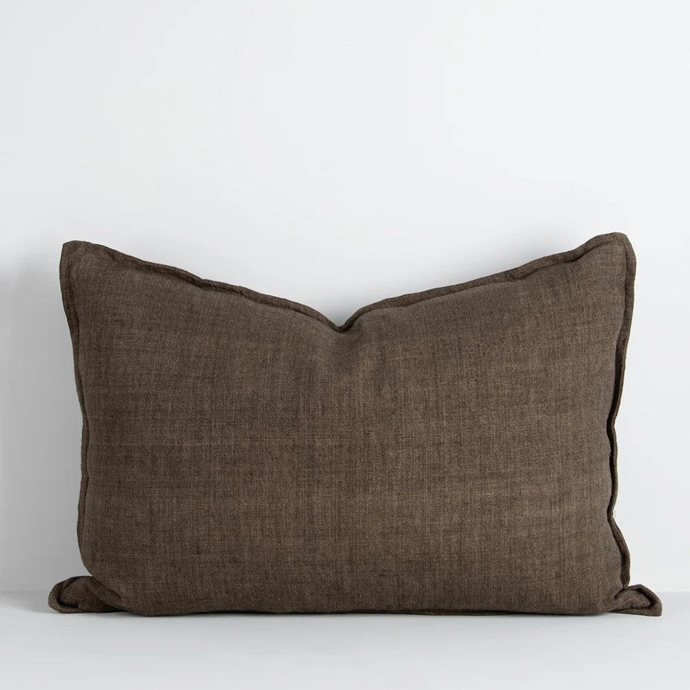 Clove linen cushion on a white background