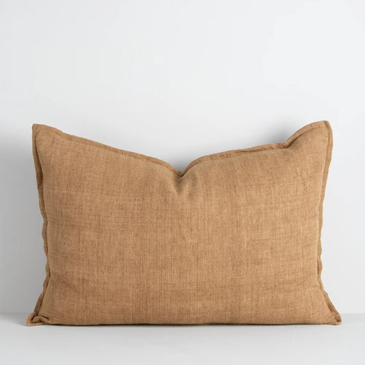 Cumin linen cushion on a white background
