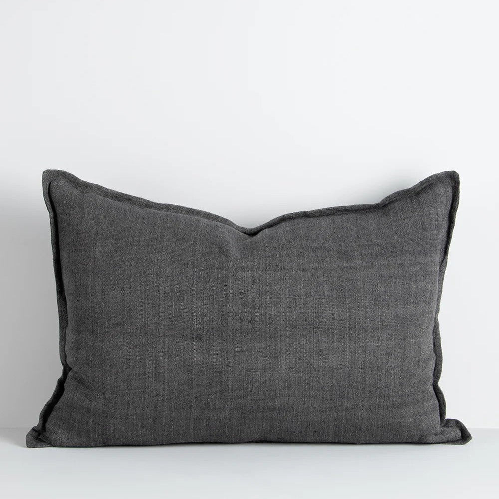 Slate grey cushion on a white background