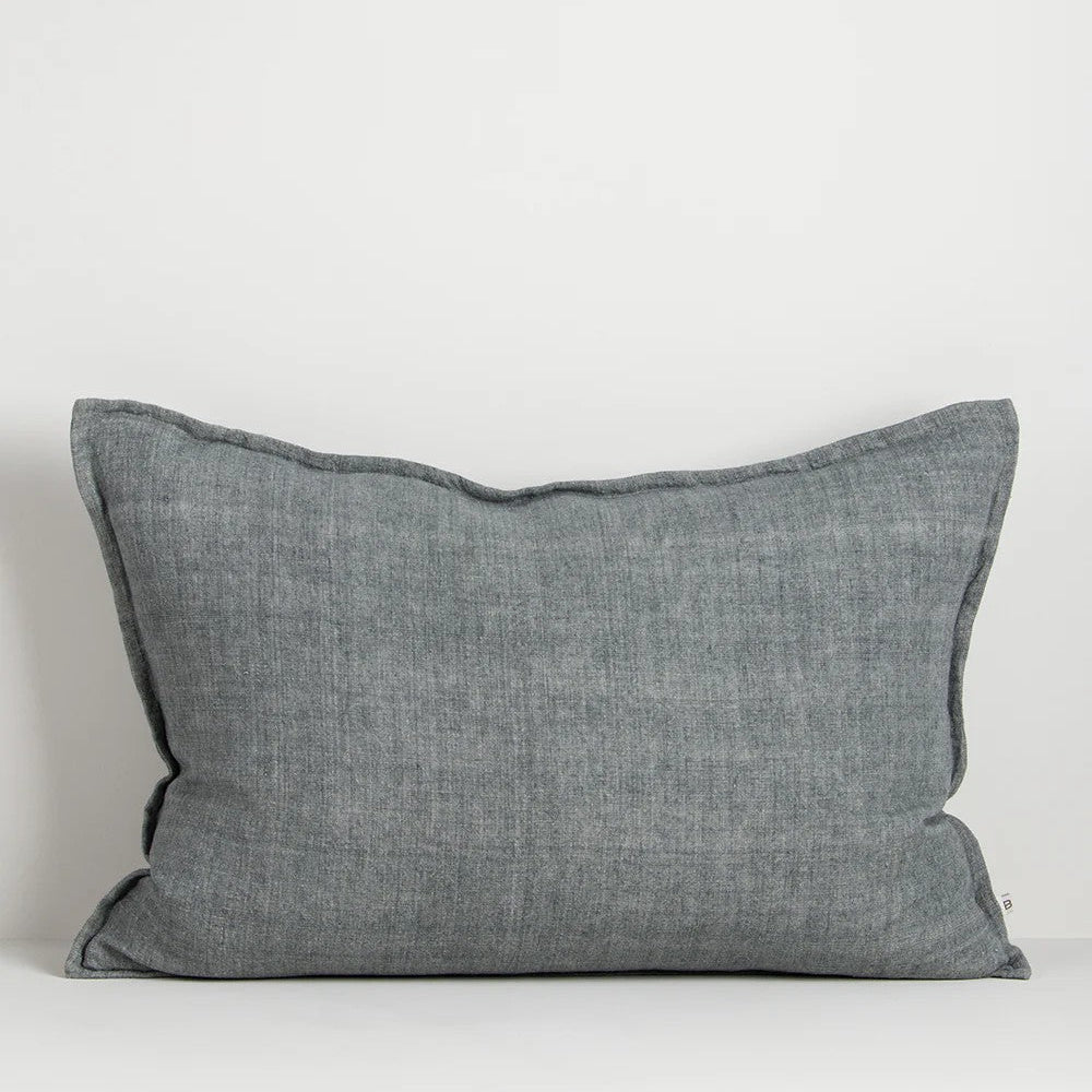 Gray linen cushion on a white background