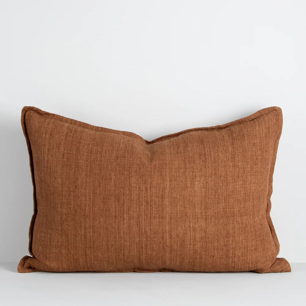 Tobacco Linen Cushion on a white background