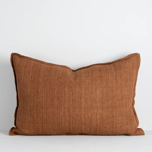 Tobacco Linen Cushion on a white background