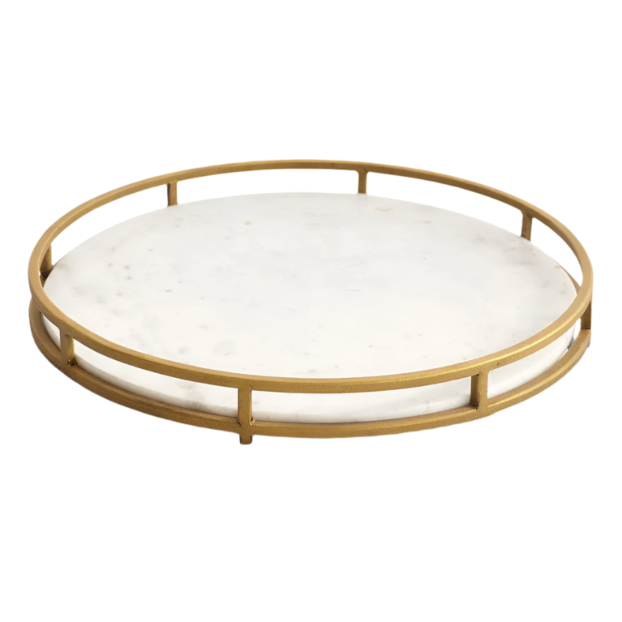Round Serving Tray - Brass and Marble