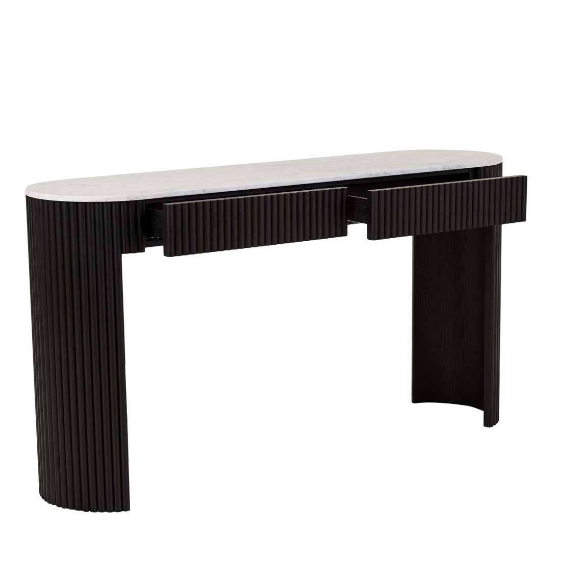 Benjamin Ripple Grand Marble Console - White Marble + Black Oak