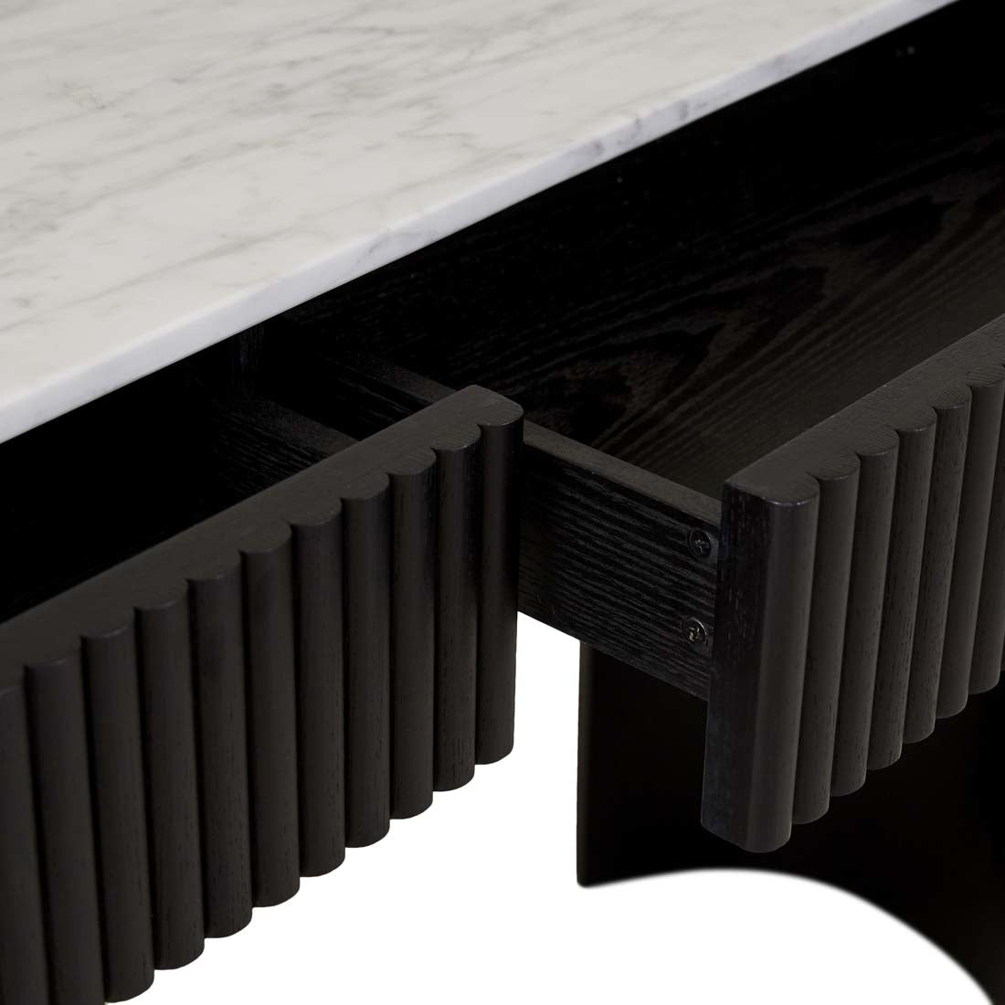 Benjamin Ripple Grand Marble Console - White Marble + Black Oak