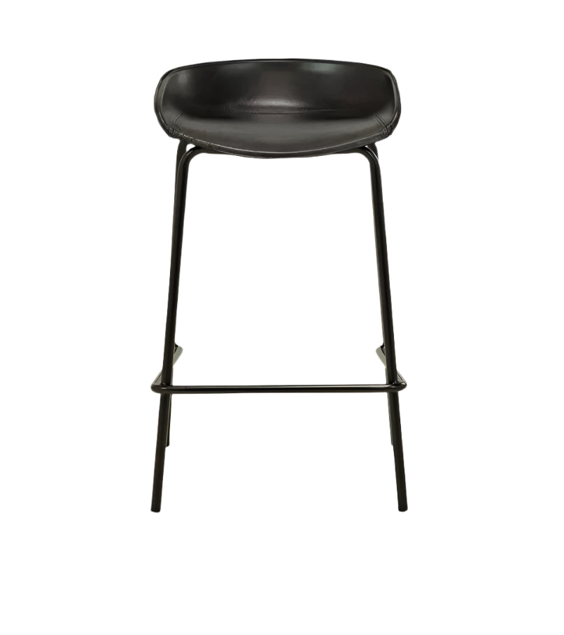Cherry Barstool - Black Leather & Black Legs