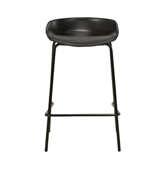Cherry Barstool - Black Leather & Black Legs