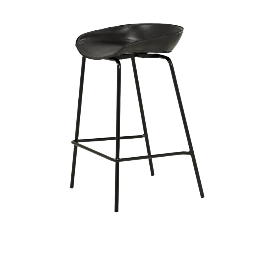 Cherry Barstool - Black Leather & Black Legs