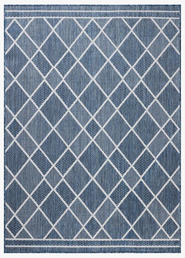 Diamonds Outdoor Rug - Ivory  & Denim