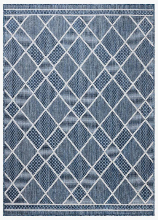 Diamonds Outdoor Rug - Ivory  & Denim