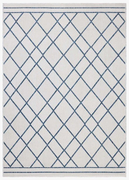 Diamonds Outdoor Rug - Ivory  & Denim