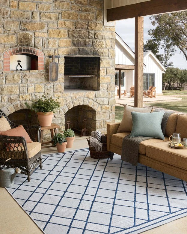 Diamonds Outdoor Rug - Ivory  & Denim
