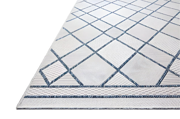 Diamonds Outdoor Rug - Ivory  & Denim