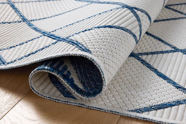 Diamonds Outdoor Rug - Ivory  & Denim