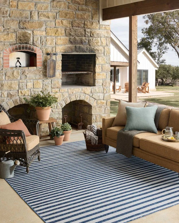 Stripes Outdoor Rug - Ivory  & Denim