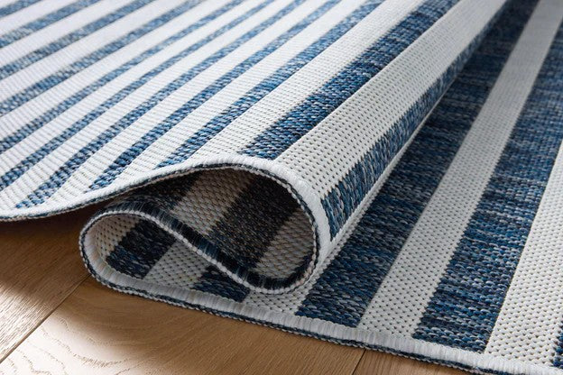Stripes Outdoor Rug - Ivory  & Denim