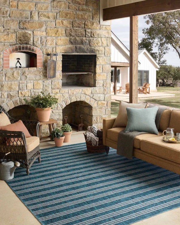 Stripes Outdoor Rug - Teal & Fog