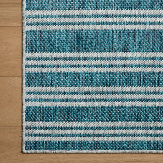 Stripes Outdoor Rug - Teal & Fog