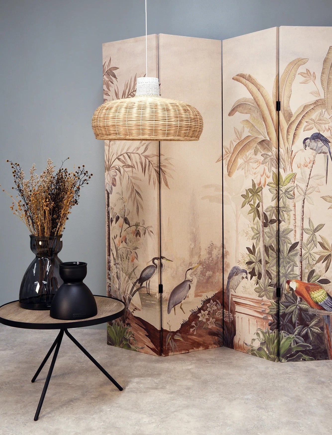 Folding Screen/Wall Art - Exotic Bird Garden