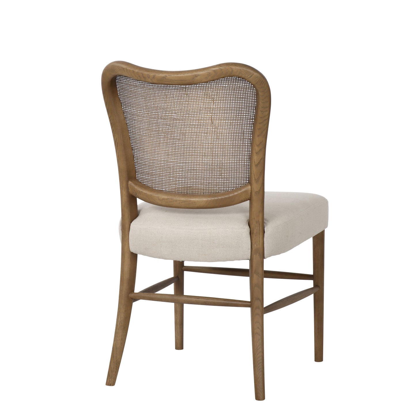 Chair with wooden frame and mesh backrest on a white background