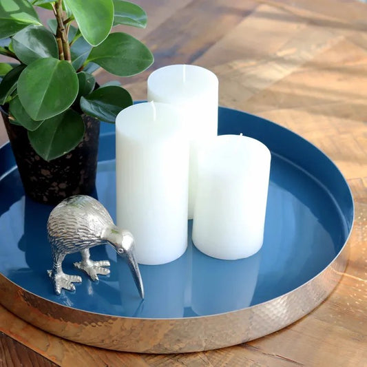 Round Metal and Enamel Tray - Hammered Finish