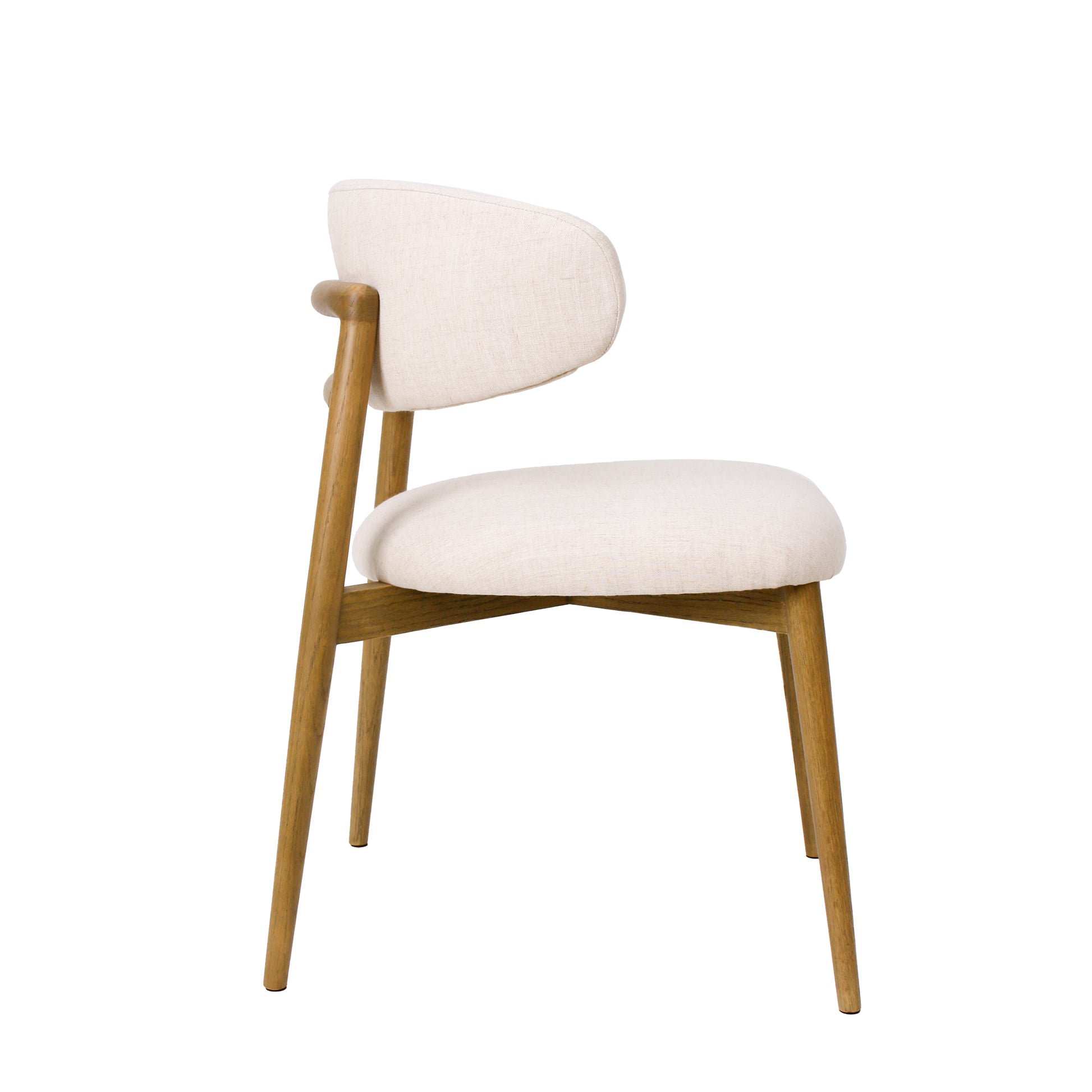 Chair with white cushioned seat and backrest on a white background