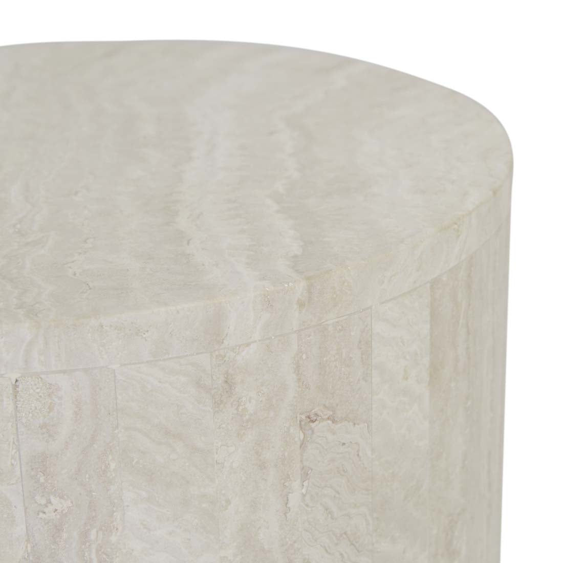 Elle Block Round Side Table Tall - Natural Travertine