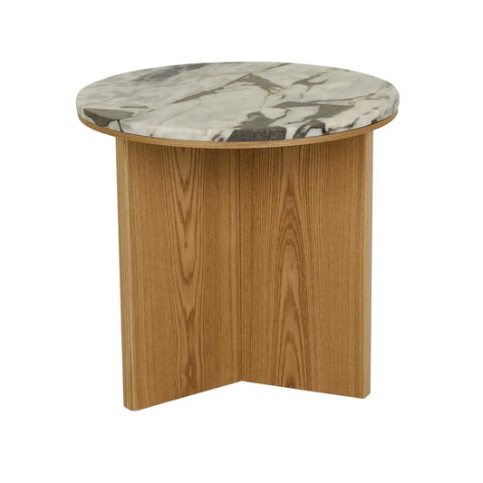 Elsie Round Side Table - Ocean Marble + Natural Ash