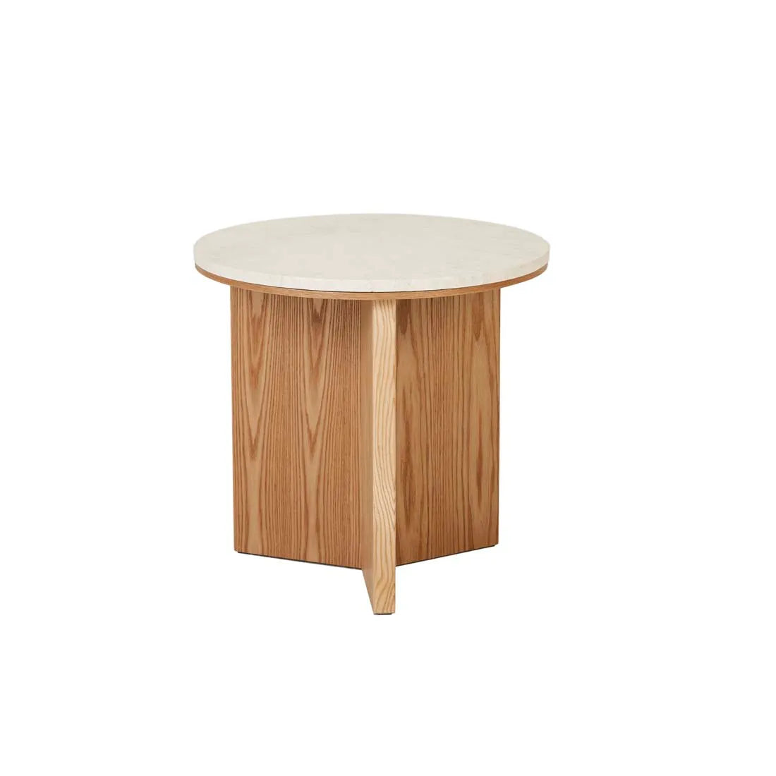 Elsie Round Side Table - Natural Travertine + Natural Ash