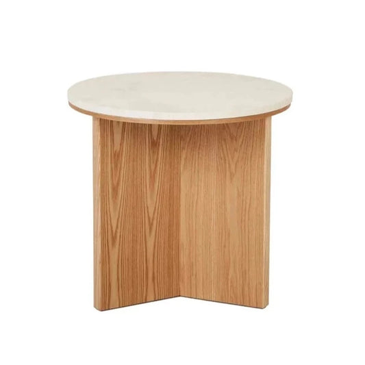 Elsie Round Side Table - Natural Travertine + Natural Ash