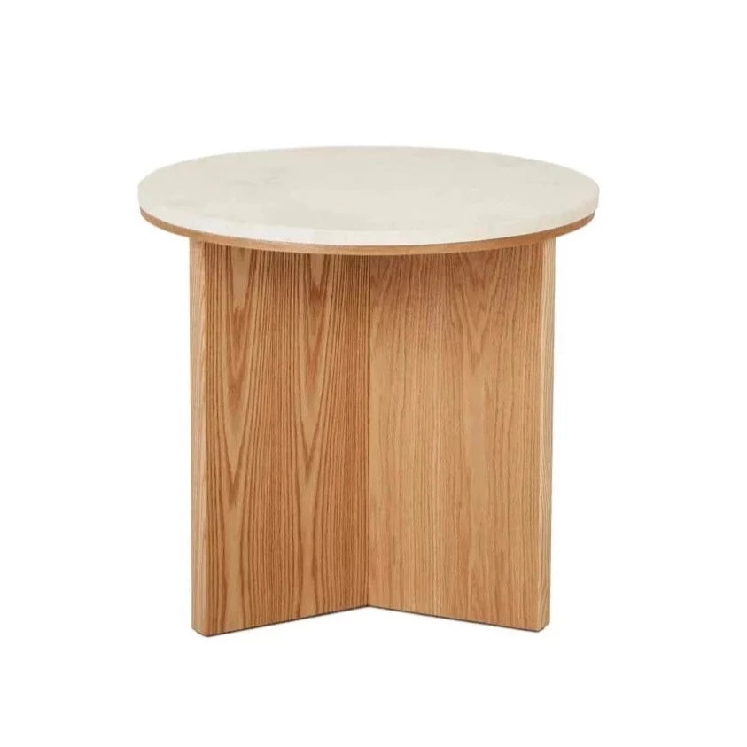 Elsie Round Side Table - Natural Travertine + Natural Ash