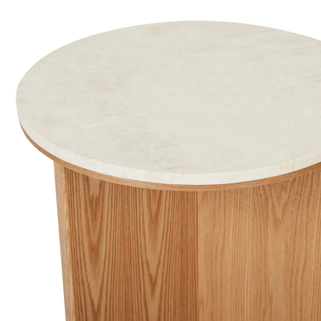 Elsie Round Side Table - Natural Travertine + Natural Ash