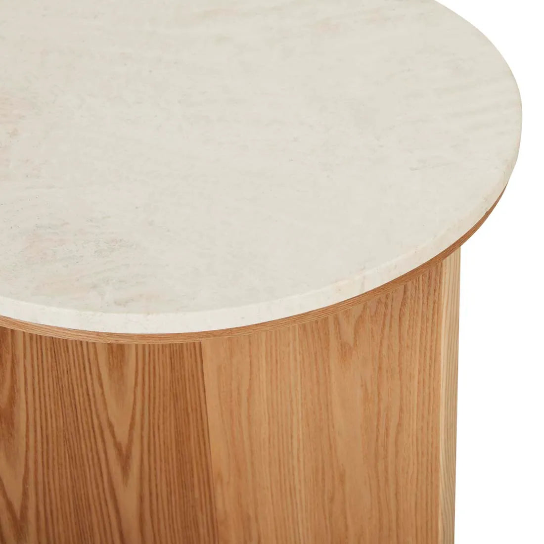 Elsie Round Side Table - Natural Travertine + Natural Ash