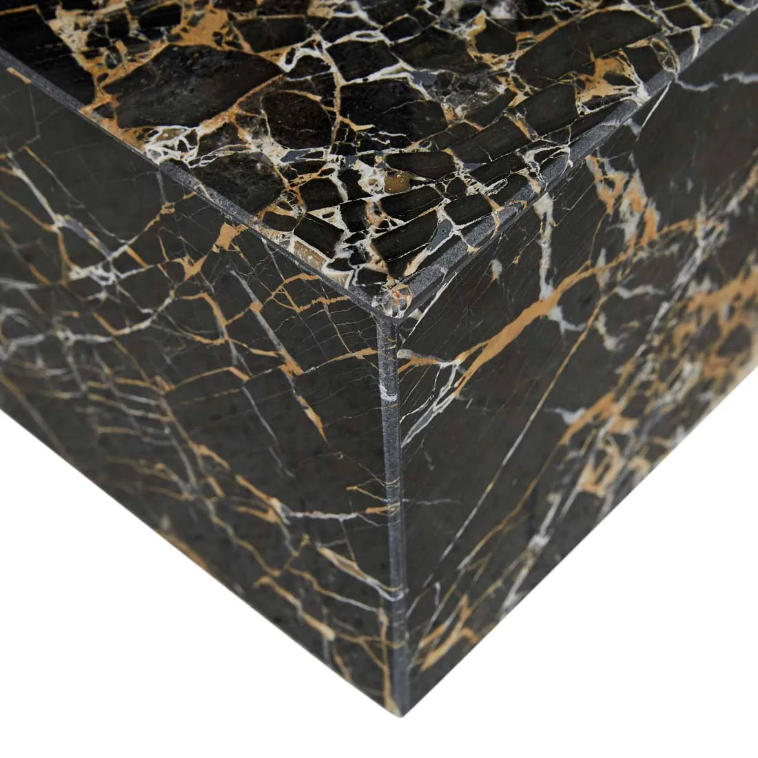 Verona Pillar Side Table - Golden Portoro + Black