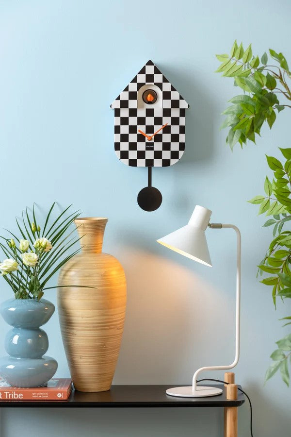 Modern Cuckoo Clock - White & Black Checker