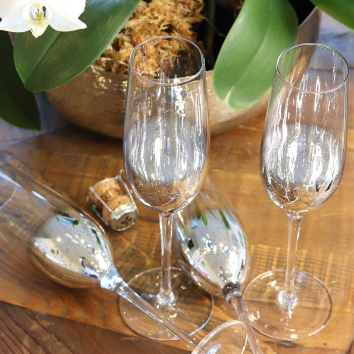 Champagne Flutes with Silver - Set of 4