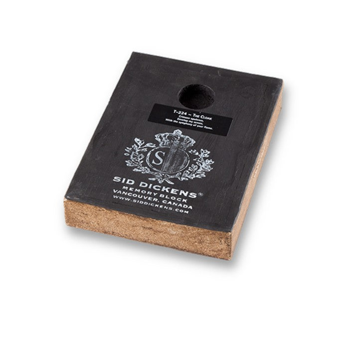Black wooden block with plaster front and Sid Dickens logo, on a white background
