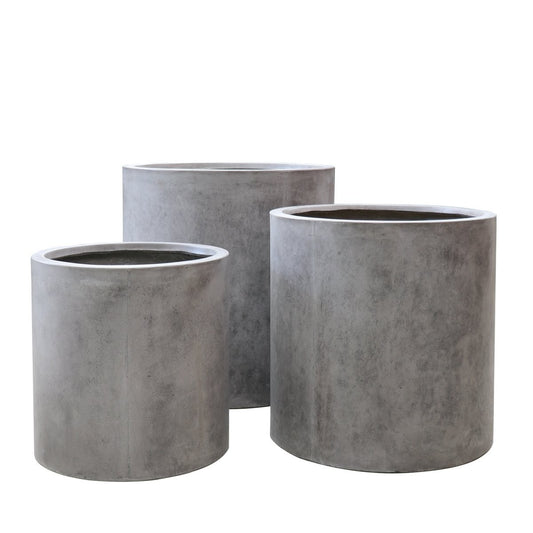 Mikonui Cylinder Outdoor Planter - Weathered Cement (3 Sizes)
