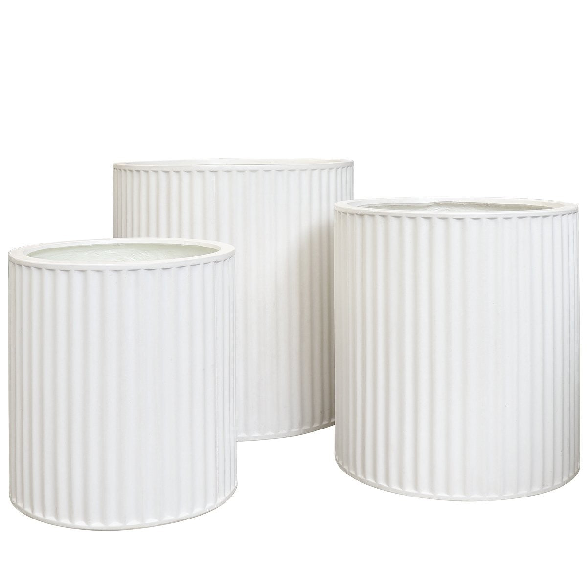 Piako Ribbed Cylinder Outdoor Planter - Chalk (3 Sizes)