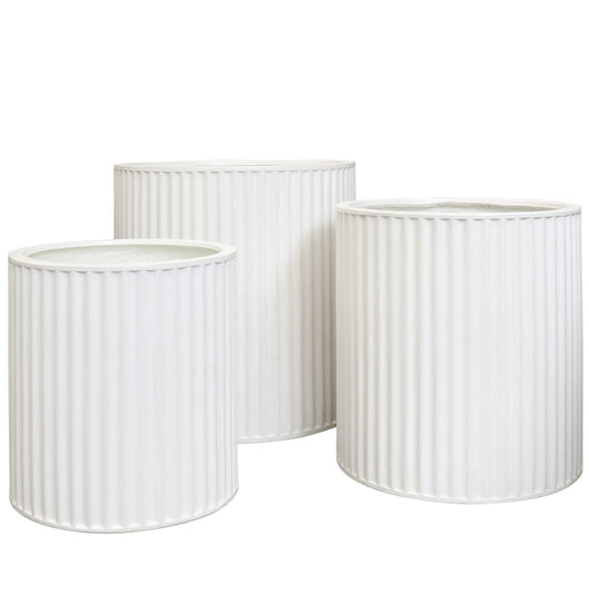 Piako Ribbed Cylinder Outdoor Planter - Chalk (3 Sizes)
