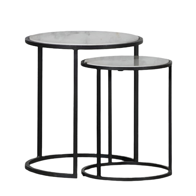 Ellis Nest of Side Tables - Black Base & White Marble