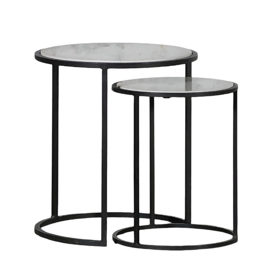 Ellis Nest of Side Tables - Black Base & White Marble
