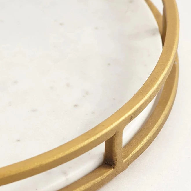 Round Serving Tray - Brass and Marble