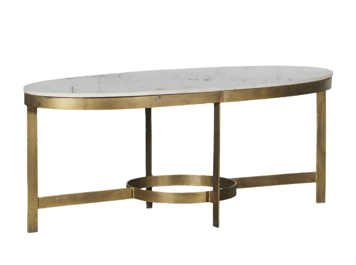 Kazumi Oval Coffee Table - Gold with White Marble Top