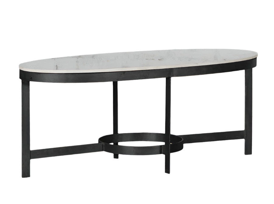 Kazumi Oval Coffee Table - Black with White Marble Top