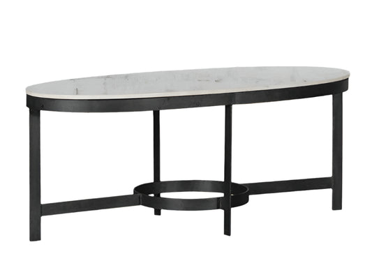 Kazumi Oval Coffee Table - Black with White Marble Top