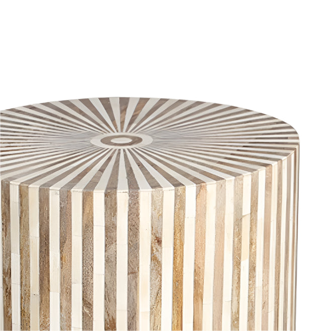 Stripe Bone Inlay Side Table – Natural
